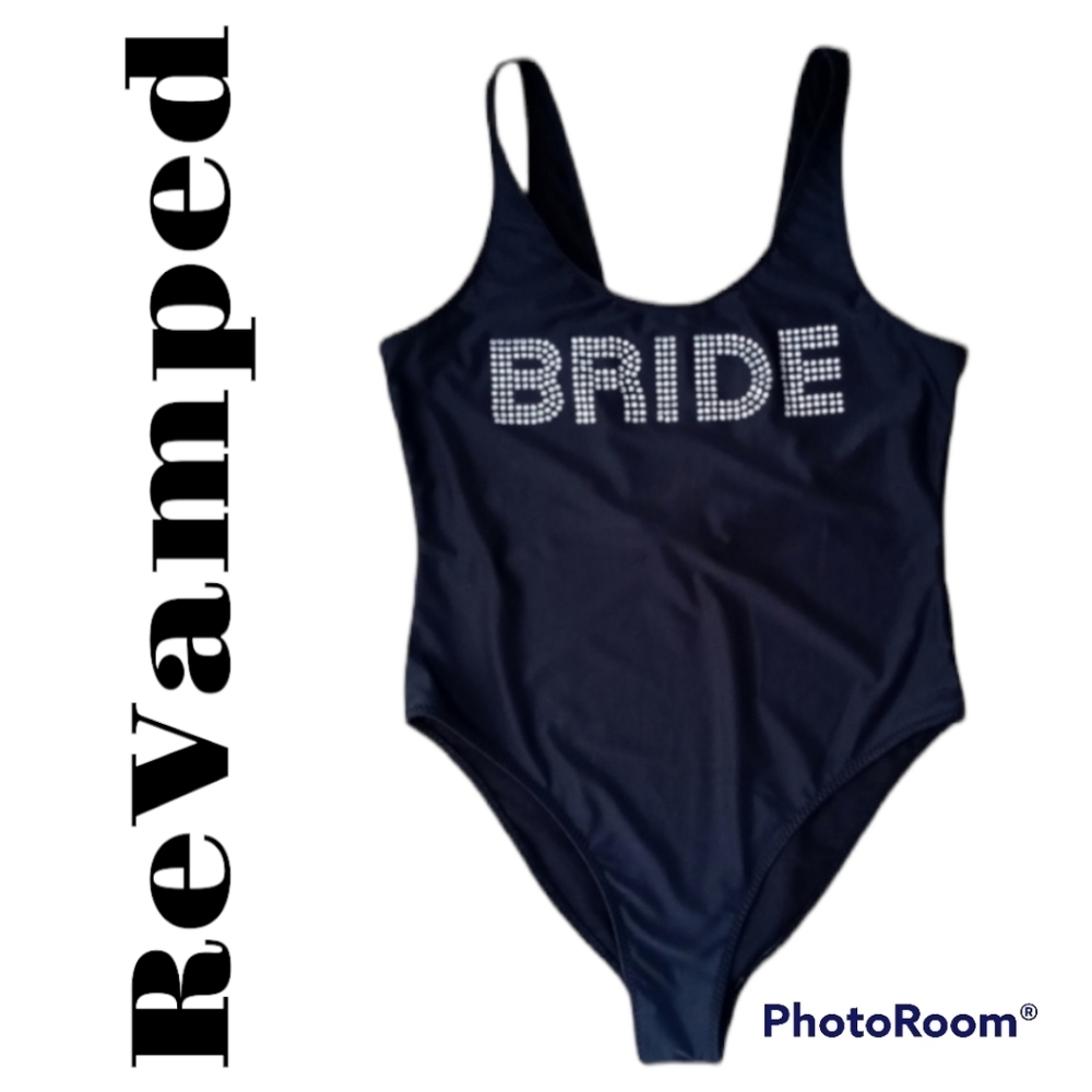 👰ReVamped Bridal Black Rhinestones Swimsuit.